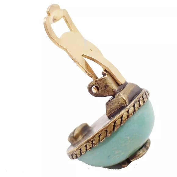 CHANEL CC Logo Color Stone Round Button Earrings Clip-On 00A Blue GHW 34KA602 - Picture 7 of 15